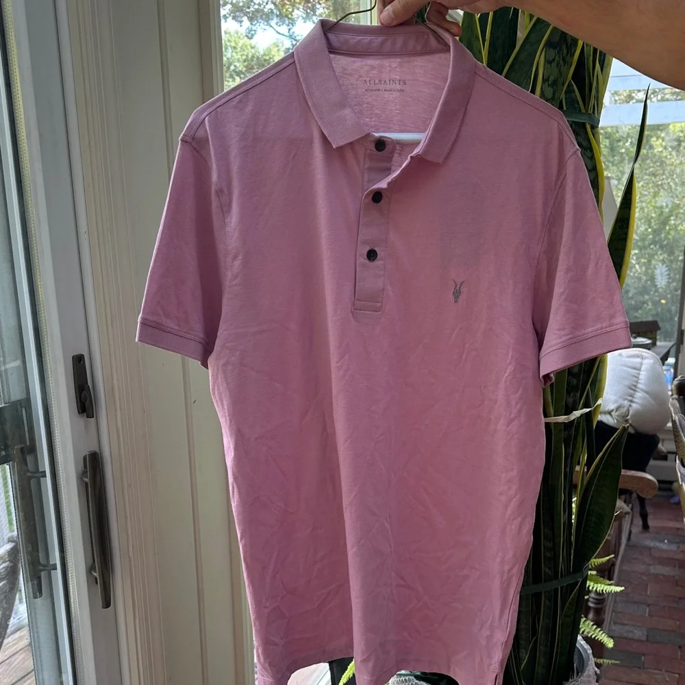 All Saints Pink Polo Shirt - Picture 1 of 3
